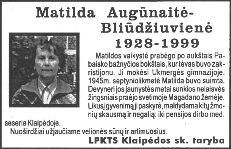 Matilda-Bliūdžiuvienė-Augūnaitė „Tremtinys“, 1999 Nr. 24